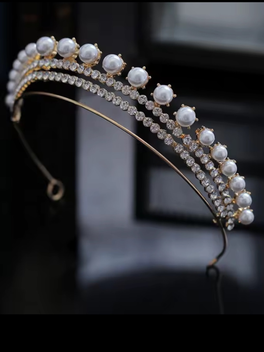 Gold Pearl and Crystal Tiara Headband - Elegant Women's Accessory